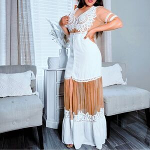 For Love And Lemons White and Tan Maxi Dress.